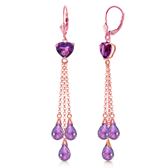 14K. GOLD CHANDELIER EARRING WITH BRIOLETTE AMETHYST (Rose Gold) - Picture 3 of 3